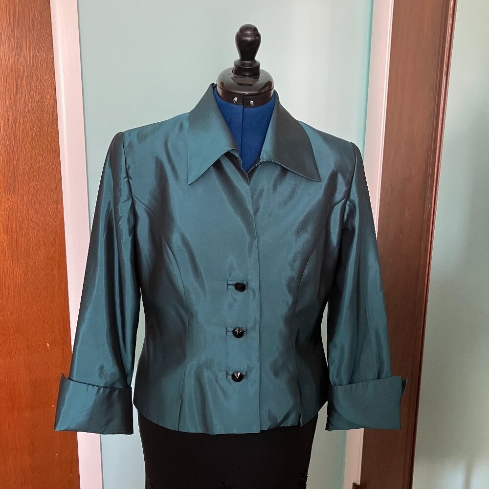 JS Collections Teal Evening Jacket, Size 10